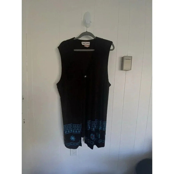 Ronni Nicole II Maxi Vest Black With Turquoise & Pink Buttons & Print 20W - Picture 3 of 6